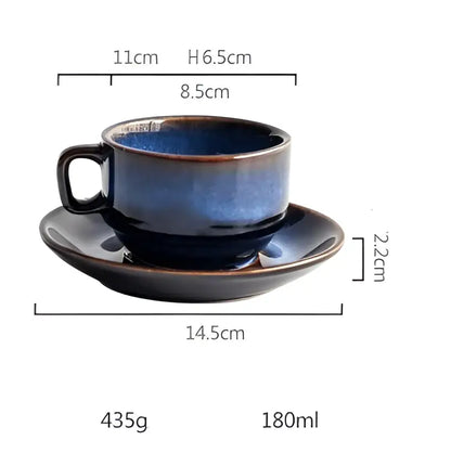 Deep blue glossy ceramic espresso coffee cup saucer set dining room