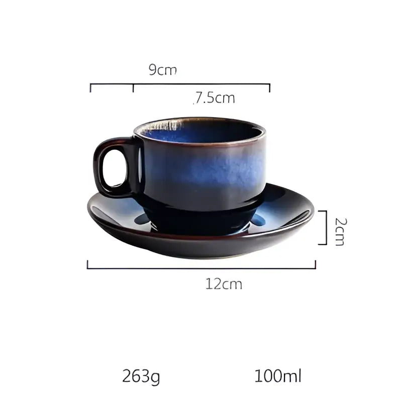 Deep blue glossy ceramic espresso coffee cup saucer set dining room