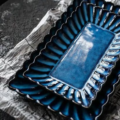 Deep blue klin glazed ceramic rectangle sushi tray dining room