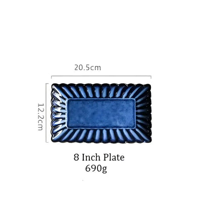 Deep blue klin glazed ceramic rectangle sushi tray dining room