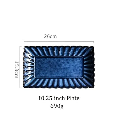 Deep blue klin glazed ceramic rectangle sushi tray dining room