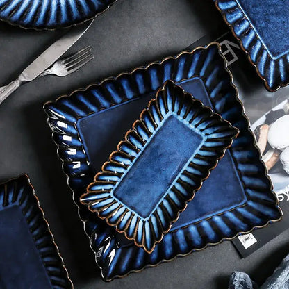 Deep blue klin glazed ceramic rectangle sushi tray dining room