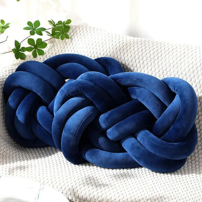 Deep blue velvet handmade knot throw pillow living room decor