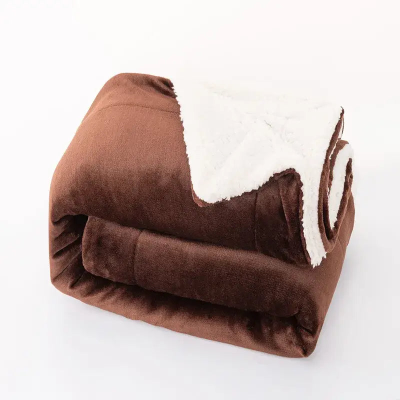 Deep blue & white double-layer lamb fleece blanket bedroom throw