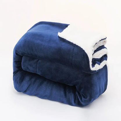 Deep blue & white double-layer lamb fleece blanket bedroom throw