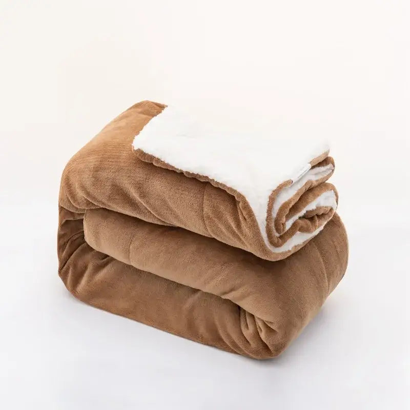 Deep blue & white double-layer lamb fleece blanket bedroom throw