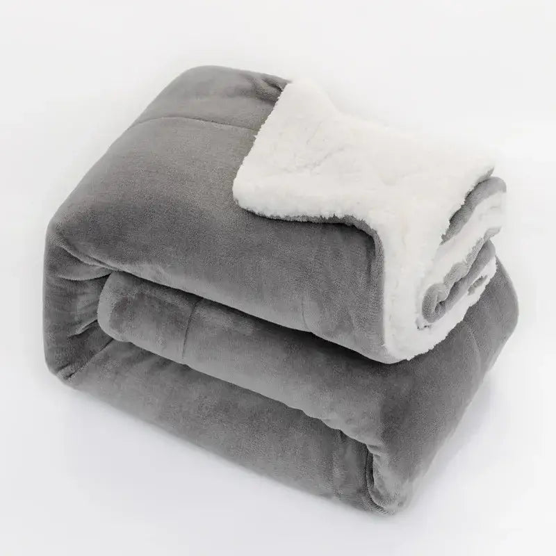 Deep blue & white double-layer lamb fleece blanket bedroom throw