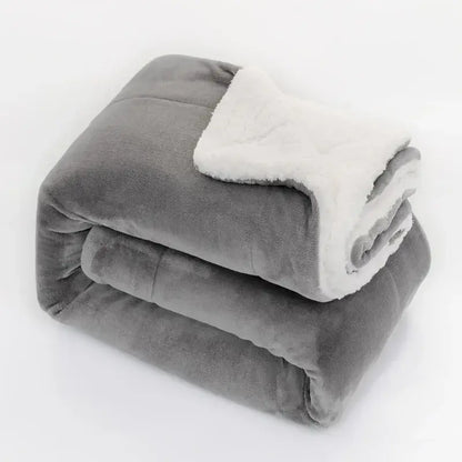 Deep blue & white double-layer lamb fleece blanket bedroom throw