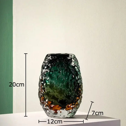 Deep green & amber textured glass vase living room table decor