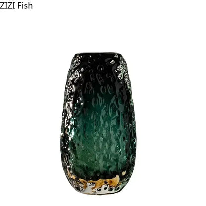 Deep green & amber textured glass vase living room table decor