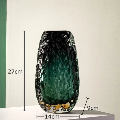 Deep green & amber textured glass vase living room table decor
