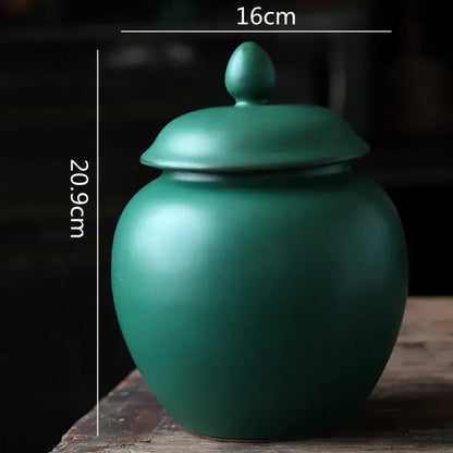 Deep green ceramic tea caddy jar kitchen storage container