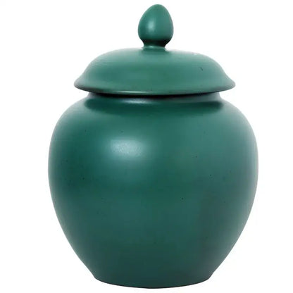 Deep green ceramic tea caddy jar kitchen storage container