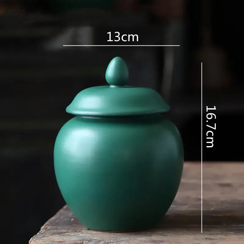 Deep green ceramic tea caddy jar kitchen storage container