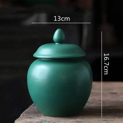 Deep green ceramic tea caddy jar kitchen storage container