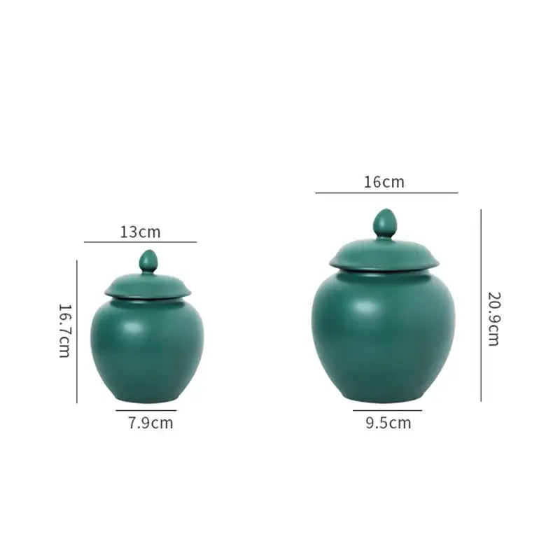 Deep green ceramic tea caddy jar kitchen storage container