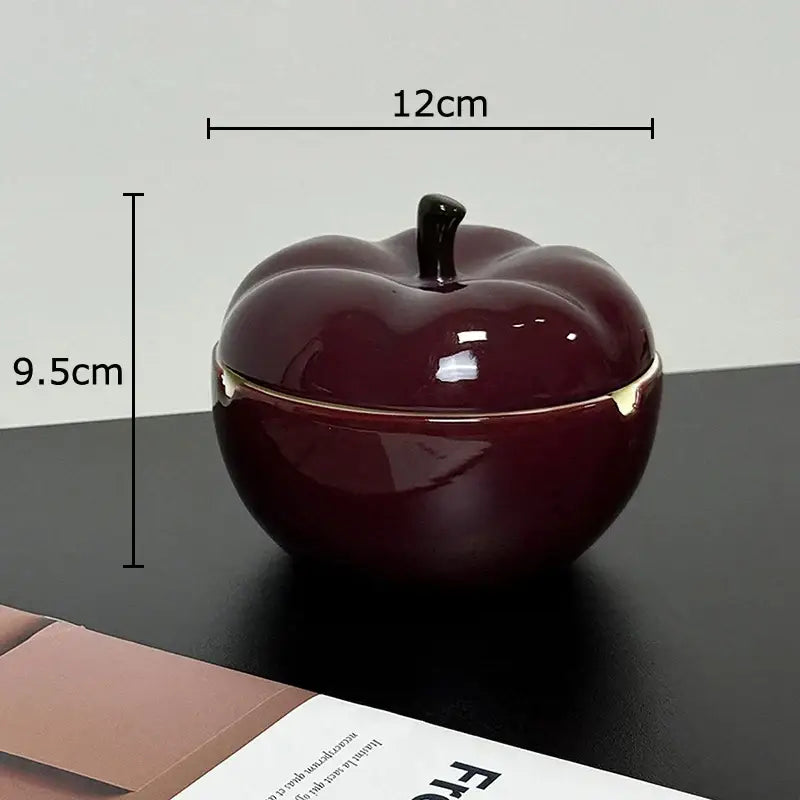 Deep red ceramic apple ashtray with lid for living room decor