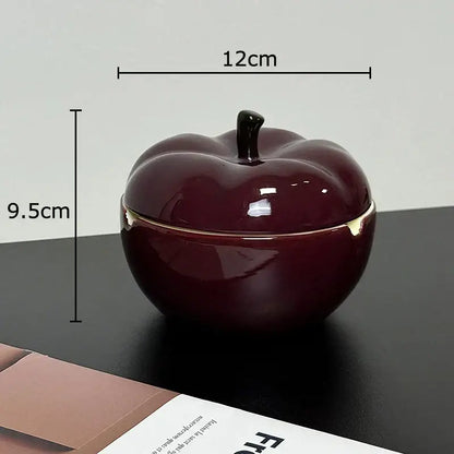 Deep red ceramic apple ashtray with lid for living room decor
