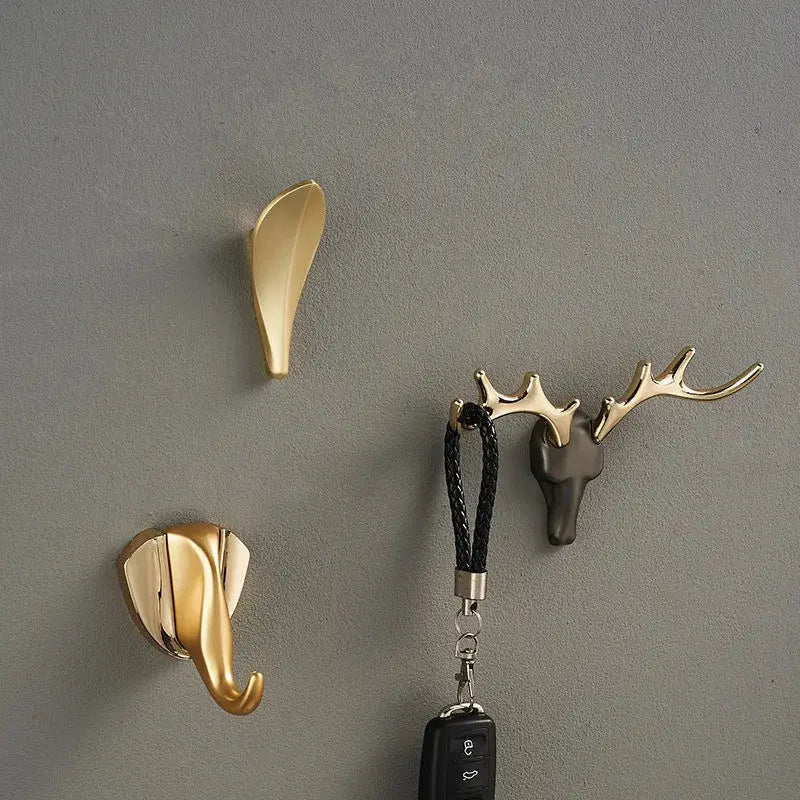 Deer antler gold brass wall mount robe hooks bathroom towel holder