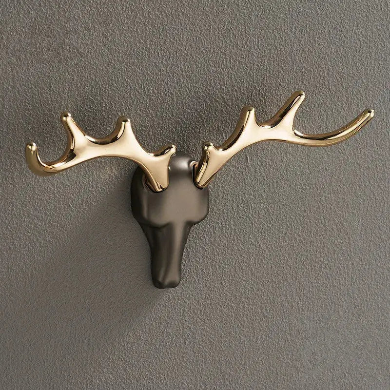 Deer antler gold brass wall mount robe hooks bathroom towel holder