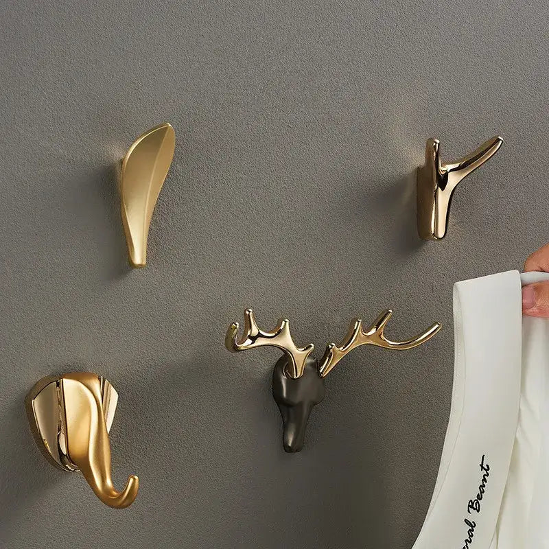 Deer antler gold brass wall mount robe hooks bathroom towel holder