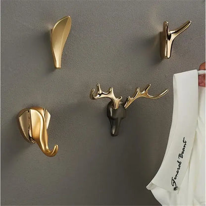 Deer antler gold brass wall mount robe hooks bathroom towel holder