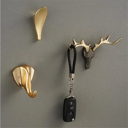 Deer antler gold brass wall mount robe hooks bathroom towel holder