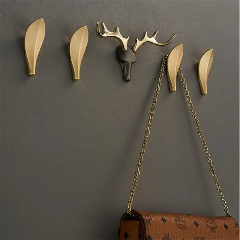Deer antler gold brass wall mount robe hooks bathroom towel holder