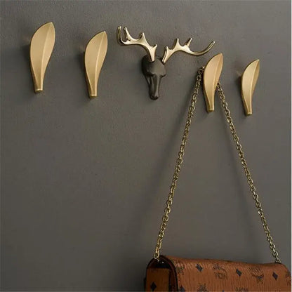 Deer antler gold brass wall mount robe hooks bathroom towel holder