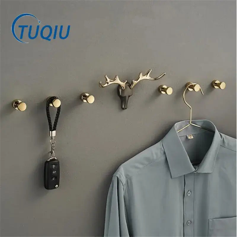 Deer antler gold brass wall mount robe hooks bathroom towel holder
