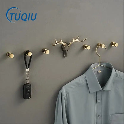Deer antler gold brass wall mount robe hooks bathroom towel holder