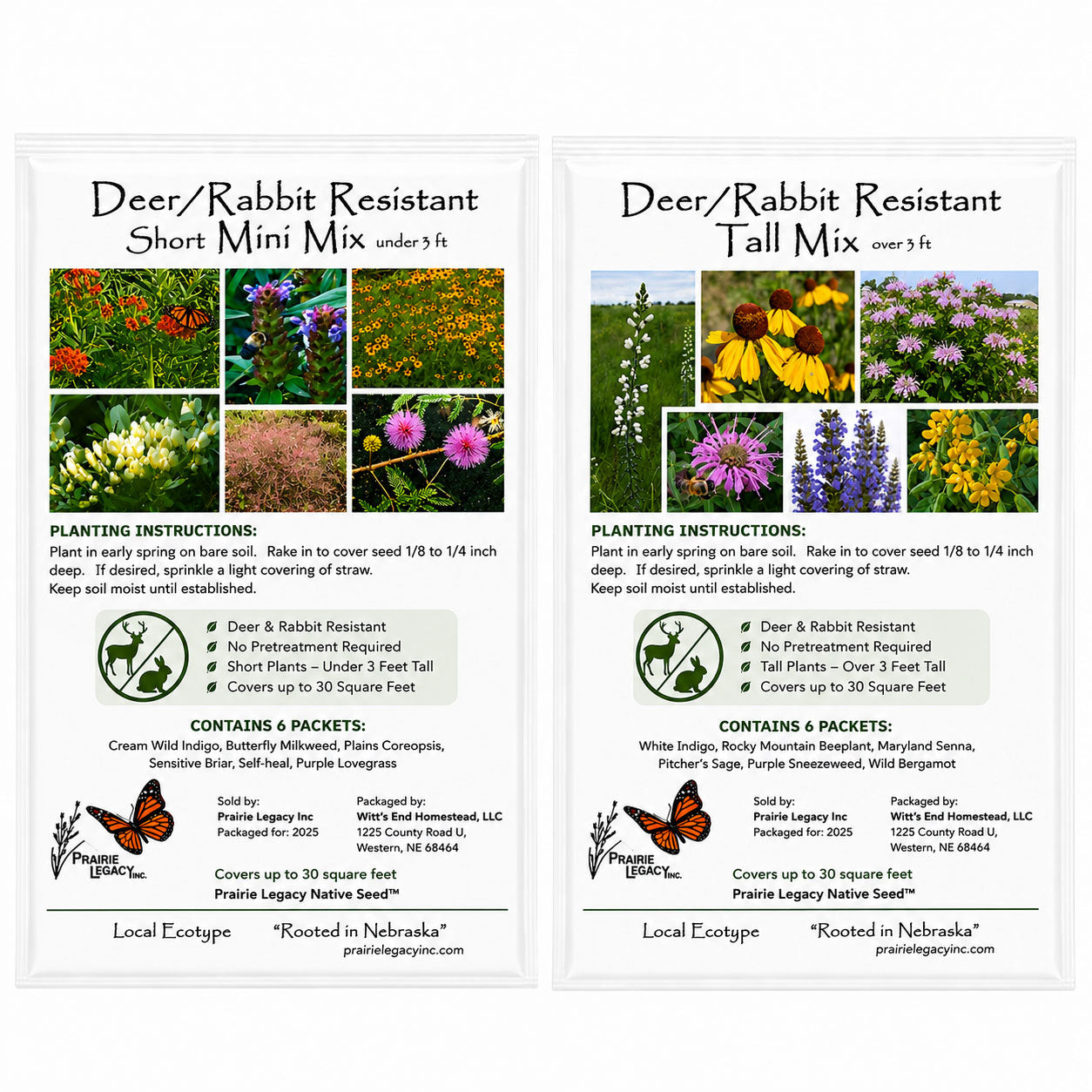 Deer & Rabbit Resistent Wildflower Bundle | Tall & Short Mini Mixes | Prairie Legacy Inc.