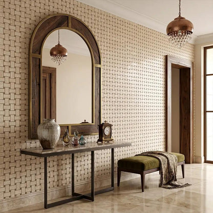 Delicate Beige Polished Basket Weave Marble Mosaics 12x12