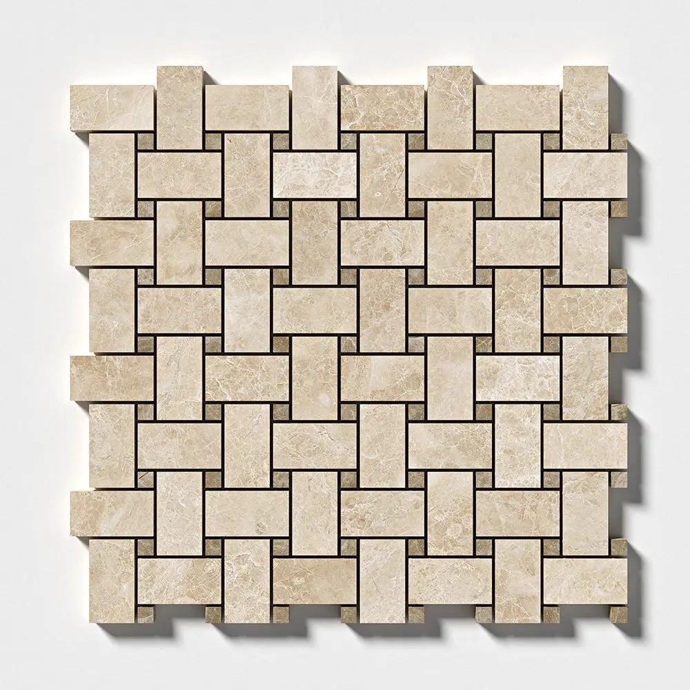 Delicate Beige Polished Basket Weave Marble Mosaics 12x12