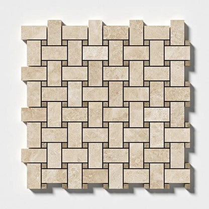 Delicate Beige Polished Basket Weave Marble Mosaics 12x12