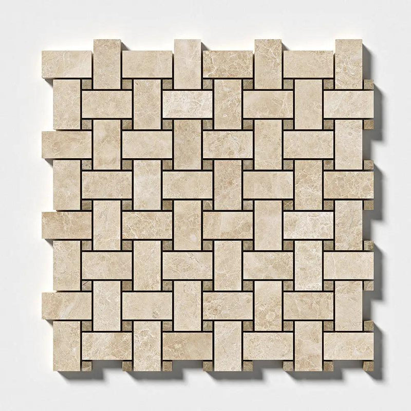 Delicate Beige Polished Basket Weave Marble Mosaics 12x12