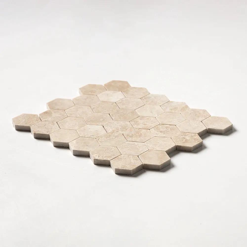 Delicate Beige Polished Hexagon Marble Mosaics 10 3/8x12