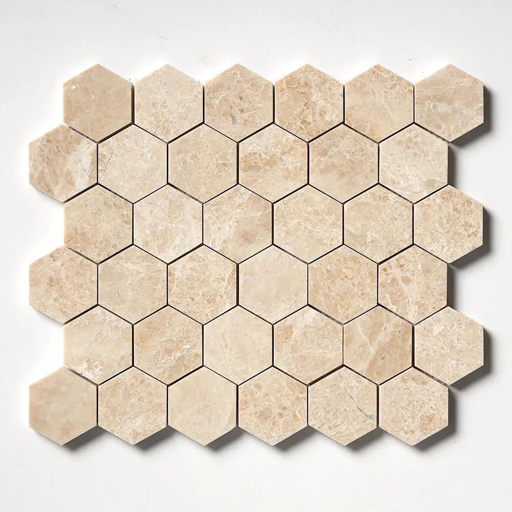Delicate Beige Polished Hexagon Marble Mosaics 10 3/8x12