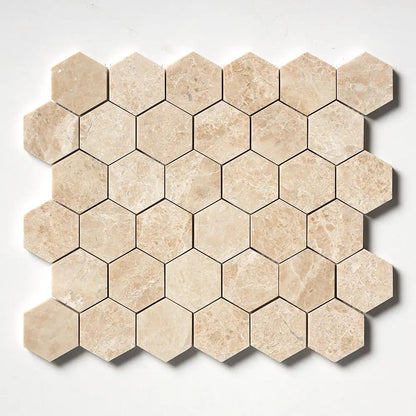 Delicate Beige Polished Hexagon Marble Mosaics 10 3/8x12