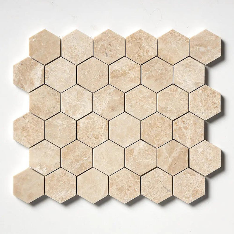 Delicate Beige Polished Hexagon Marble Mosaics 10 3/8x12