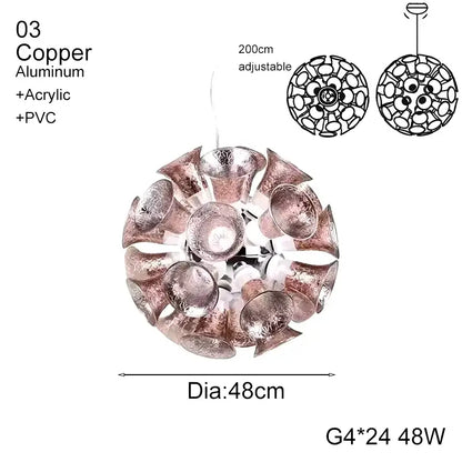 Designer luxury chalice gold petal pendant light for living room