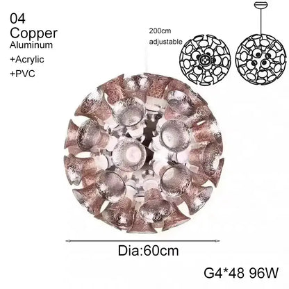 Designer luxury chalice gold petal pendant light for living room