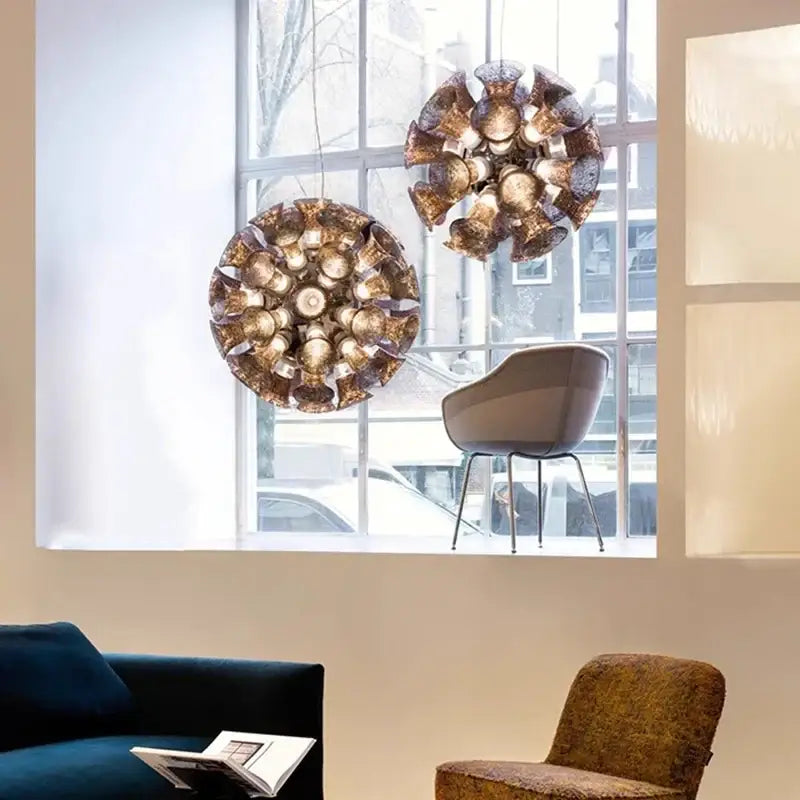 Designer luxury chalice gold petal pendant light for living room