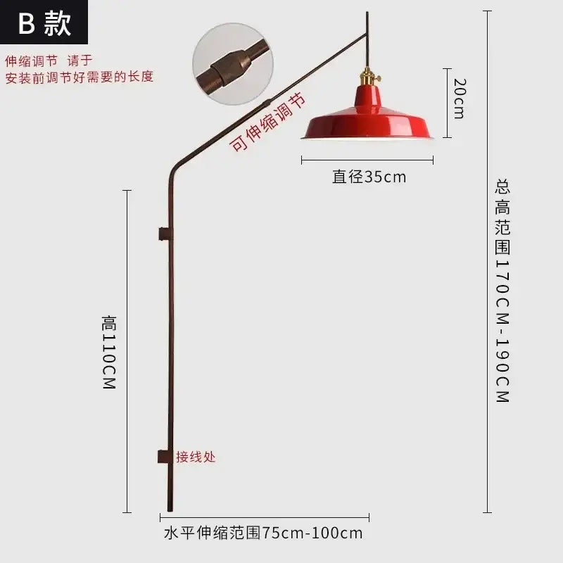 Designer red & gold swing arm wall lamp bedroom reading light