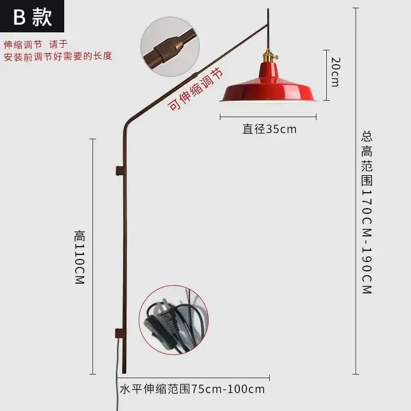 Designer red & gold swing arm wall lamp bedroom reading light
