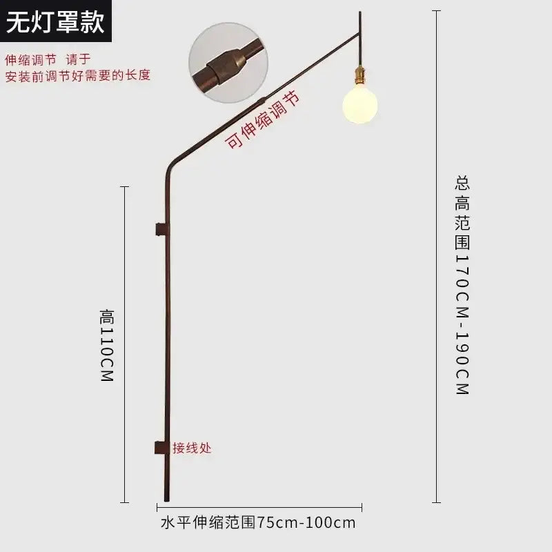 Designer red & gold swing arm wall lamp bedroom reading light