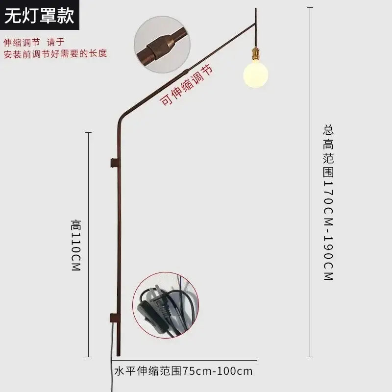 Designer red & gold swing arm wall lamp bedroom reading light