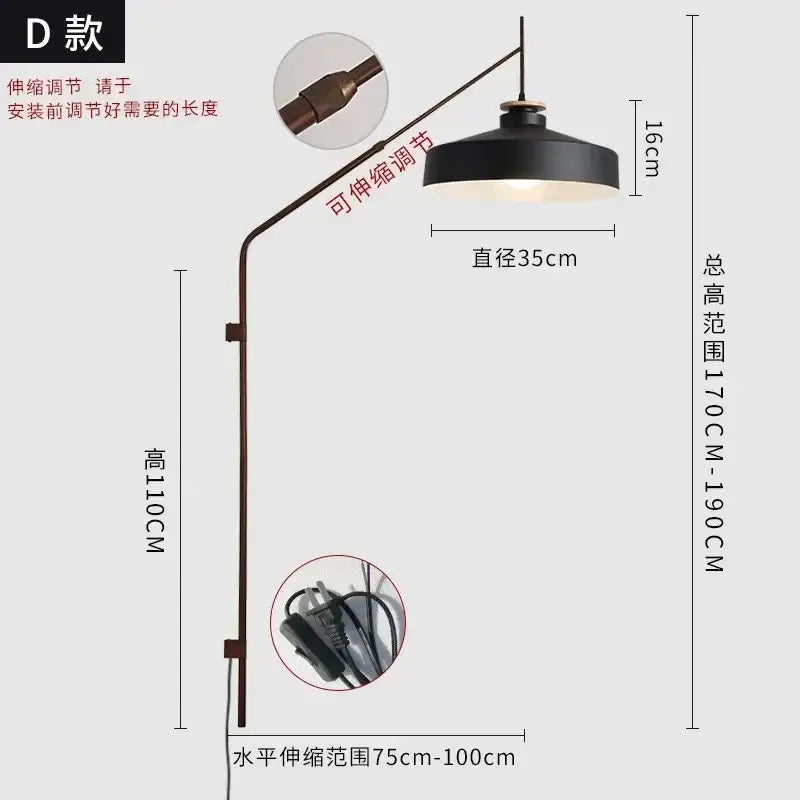 Designer red & gold swing arm wall lamp bedroom reading light