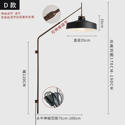 Designer red & gold swing arm wall lamp bedroom reading light