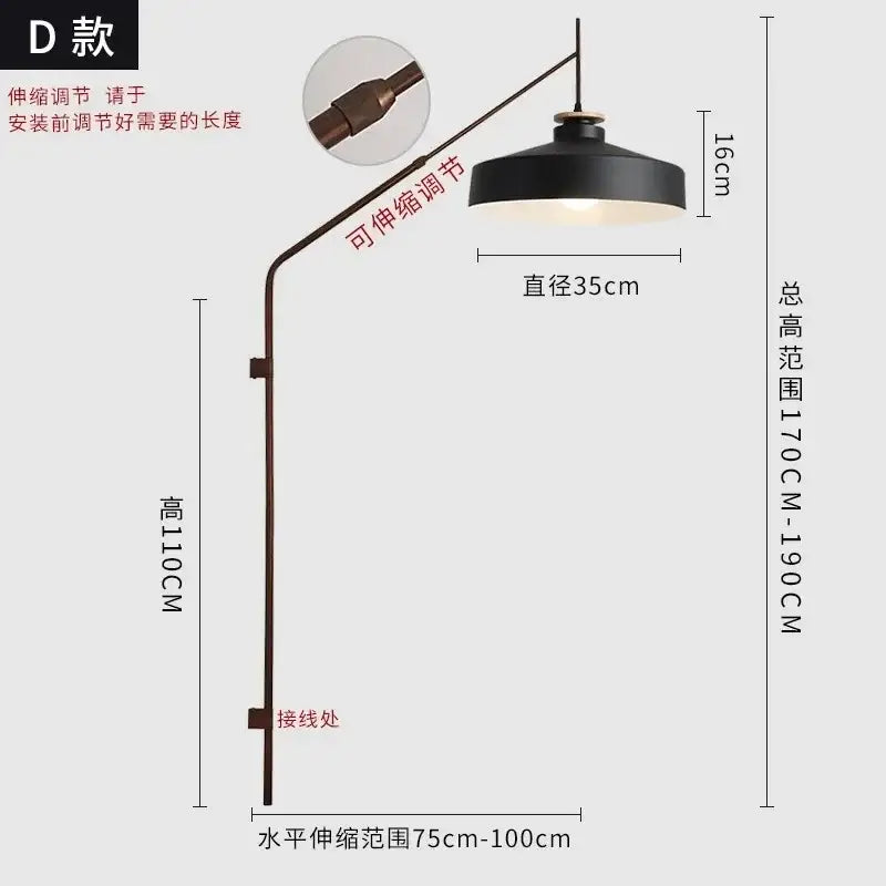 Designer red & gold swing arm wall lamp bedroom reading light